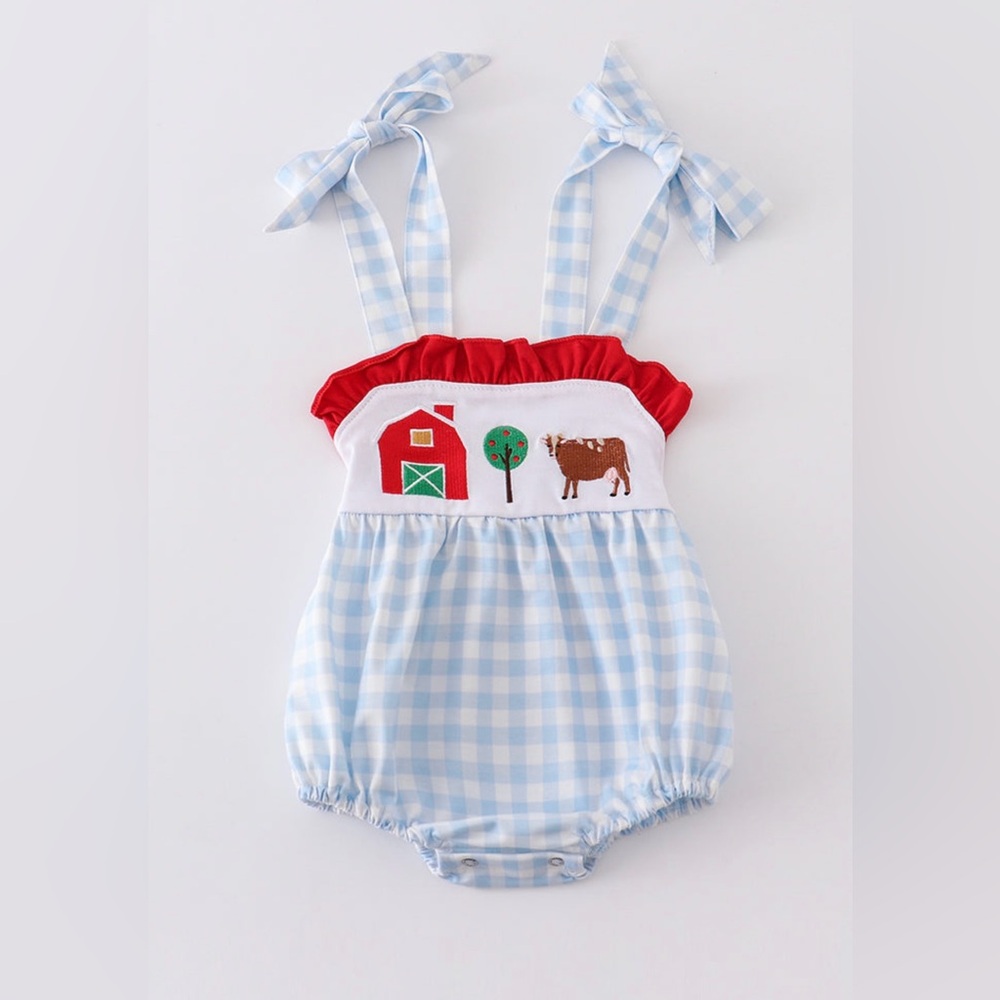 Girls Farm Embroidered Bubble